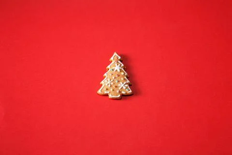 Gingerbread tree on a red background. The basis for the design of the poster  Stock Photos