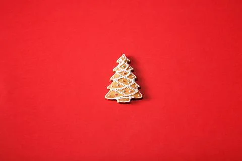 Gingerbread tree on a red background. The basis for the design of the poster  Stock Photos