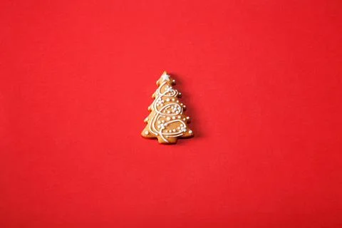Gingerbread tree on a red background. The basis for the design of the poster  Stock Photos