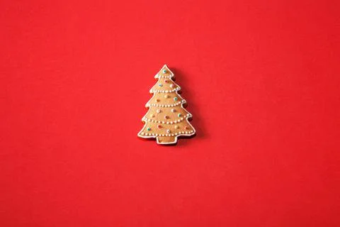 Gingerbread tree on a red background. The basis for the design of the poster  Stock Photos