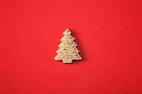 Gingerbread tree on a red background. The basis for the design of the poster  Stock Photos