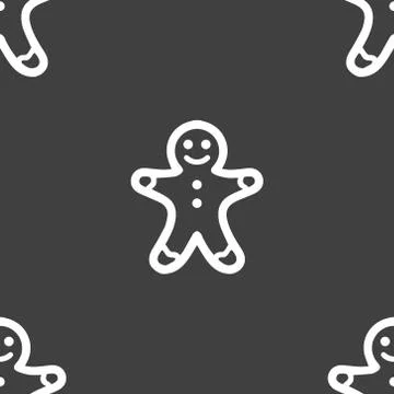 Gingerbread web icon. flat design. Seamless gray pattern. Stock Illustration
