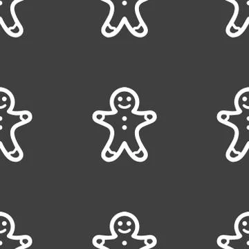 Gingerbread web icon. flat design. Seamless gray pattern. 스톡 일러스트
