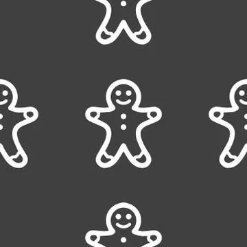 Gingerbread web icon. flat design. Seamless gray pattern. Stock Illustration