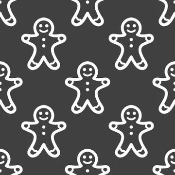 Gingerbread web icon. flat design. Seamless gray pattern. 스톡 일러스트