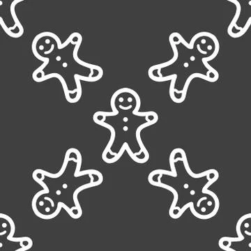 Gingerbread web icon. flat design. Seamless gray pattern. Illustrazione stock