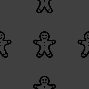 Gingerbread web icon. flat design. Seamless gray pattern. Illustrazione stock