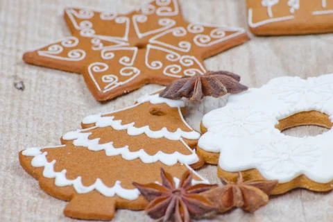 Gingerbread with white design Stock Photos