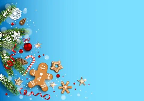 Gingerbreads and pine tree branches Stock Illustration