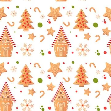Gingerman house and tree pattern Stock Illustration