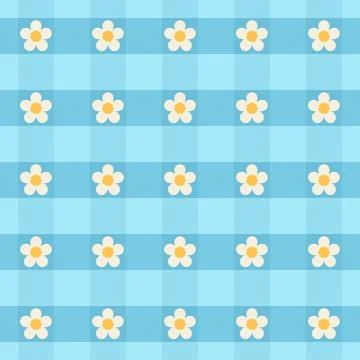 Gingham check pattern in blue color with daisies Stock Illustration