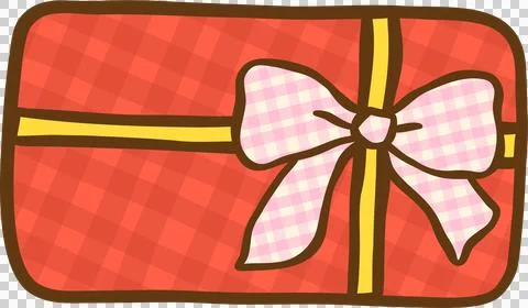 Gingham Christmas Red Plaid Gift Box with Pink Ribbon Bow Hand Drawn, Coque.. Illustrazione stock