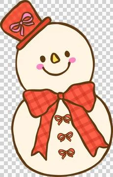 Gingham Christmas Snowman with Red Hat and Bow Hand Drawn, Coquette Preppy .. Illustrazione stock