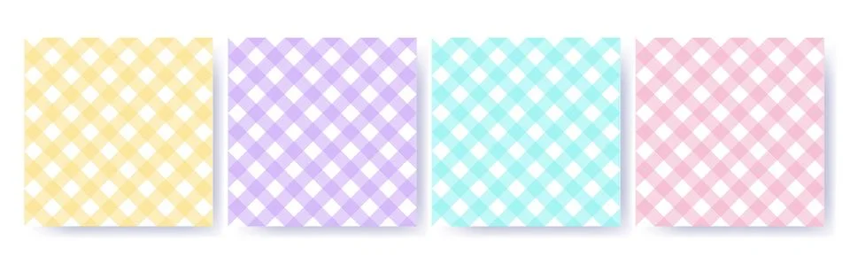 Gingham diagonal seamless pattern set in pastel colors. Vichy plaid design for Illustrazione stock