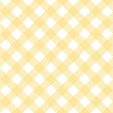 Gingham diagonal seamless pattern in yellow pastel color. Vichy plaid design for Stock Illustration