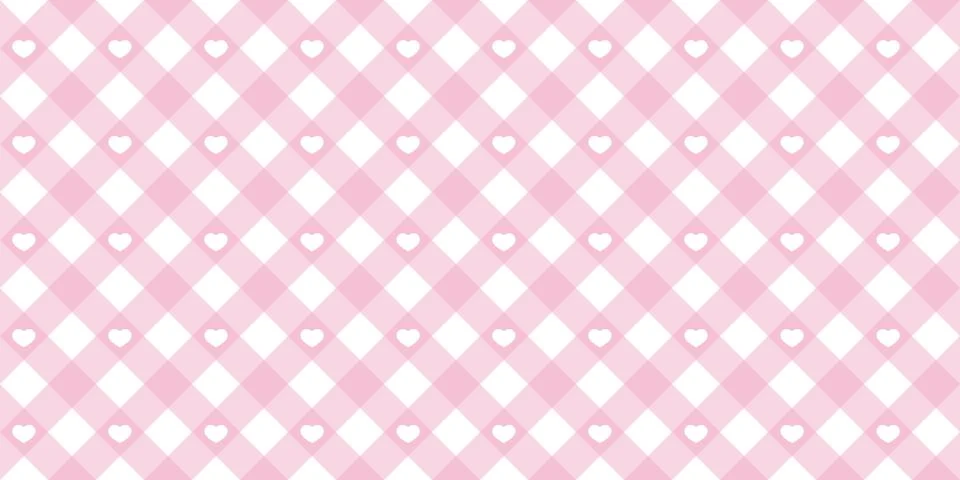 Gingham heart diagonal seamless pattern in pink pastel color. Vichy plaid design Illustrazione stock