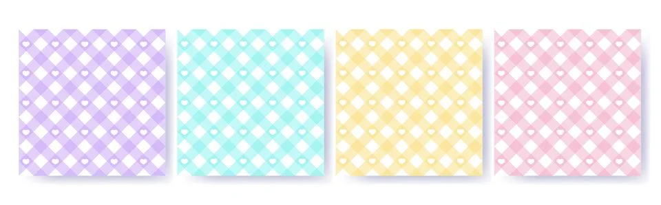 Gingham heart diagonal seamless pattern set in pastel colors. Vichy plaid design Illustrazione stock