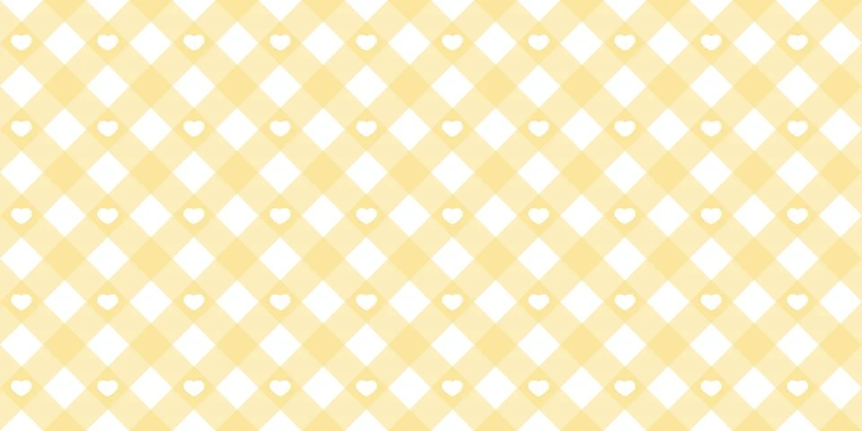 Gingham heart diagonal seamless pattern in yellow pastel color. Vichy plaid Stock Illustration
