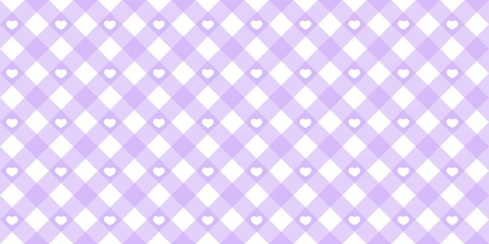 Gingham heart diagonal seamless pattern in purple pastel color. Vichy plaid Stock Illustration