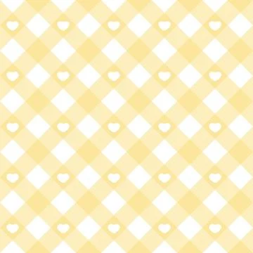 Gingham heart diagonal seamless pattern in pastel yellow color. Vichy plaid Illustrazione stock