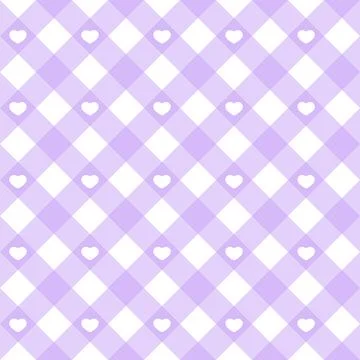 Gingham heart diagonal seamless pattern in pastel purple color. Vichy plaid Stock Illustration