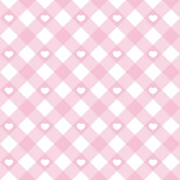 Gingham heart diagonal seamless pattern in pastel pink color. Vichy plaid design Stock Illustration