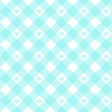 Gingham heart diagonal seamless pattern in blue pastel color. Vichy plaid design Stock Illustration