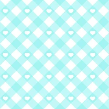 Gingham heart diagonal seamless pattern pastel blue color. Vichy plaid design Illustrazione stock