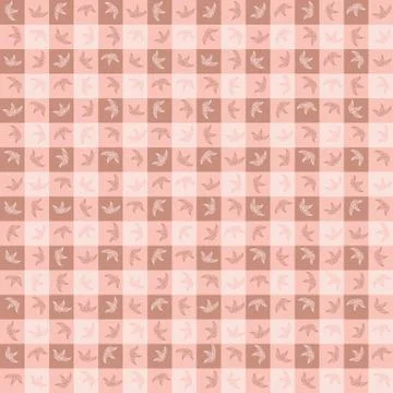 Gingham with leaves seamless vector pattern Stock Illustration