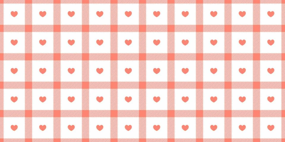 Gingham pattern with hearts. Seamless tartan vichy check plaid for gift car.. Illustrazione stock