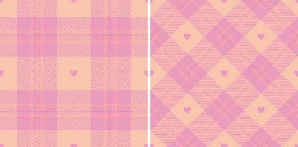 Gingham pattern with hearts. Seamless tartan vichy check plaid for gift car.. Illustrazione stock