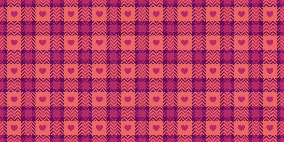 Gingham pattern with hearts. Seamless tartan vichy check plaid for gift car.. Stock Illustration