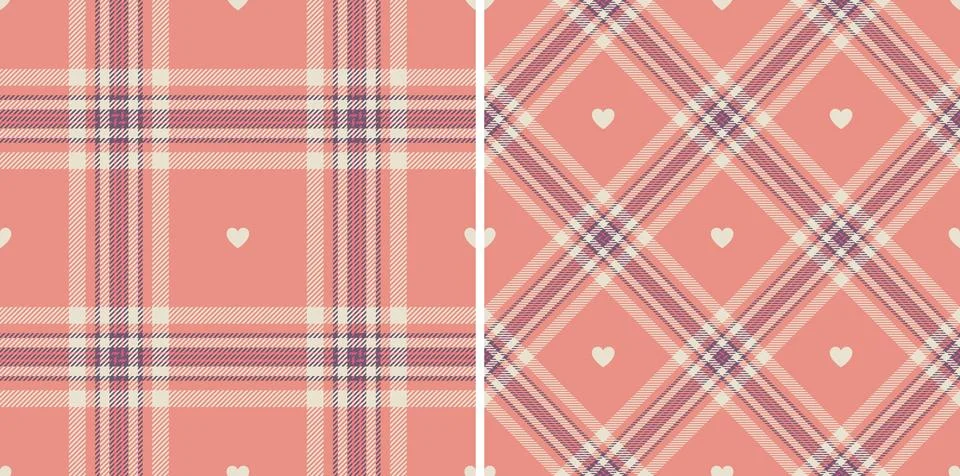 Gingham pattern with hearts. Seamless tartan vichy check plaid for gift car.. Illustrazione stock