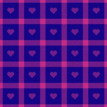 Gingham pattern with hearts. Seamless tartan vichy check plaid for gift car.. Illustrazione stock