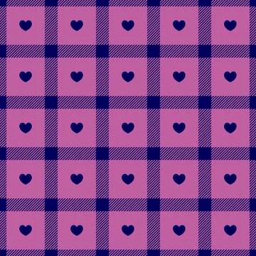 Gingham pattern with hearts. Seamless tartan vichy check plaid for gift car.. Illustrazione stock
