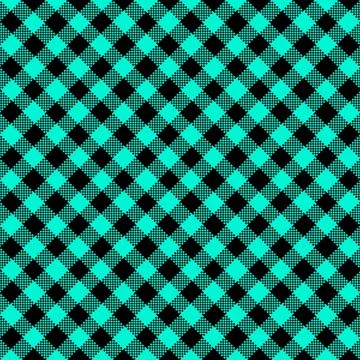 Gingham Pattern. Seamless black turquoise colorful diagonal checkered pattern 스톡 일러스트