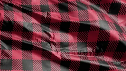 Gingham pattern textile fabric slow waving on the wind background. Red black  Video stock 197307780