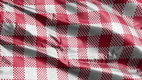 Gingham pattern textile fabric slow waving on the wind background. Red white  Video stock 197307822