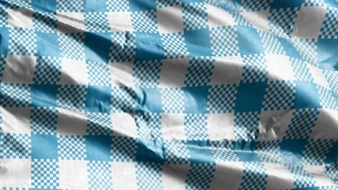 Gingham pattern textile fabric slow waving on the wind background. Blue white Video stock 197308324