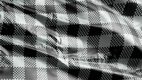 Gingham pattern textile fabric slow waving on the wind background. Light grey Video stock 197308487