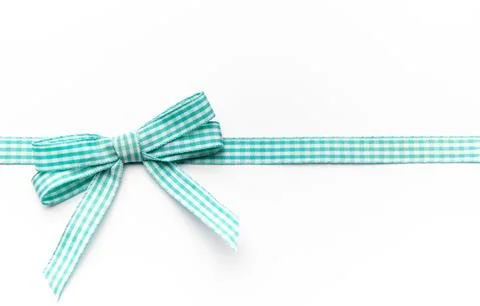 Gingham ribbon bow border on white background Stock Photos