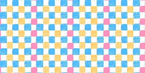 Gingham seamless pattern. Mosaic ornament with jagged red blue yellow squares Illustrazione stock
