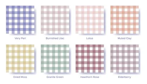 Gingham seamless pattern set in the color of 2022 Very Peri. Sample color gui Illustrazione stock