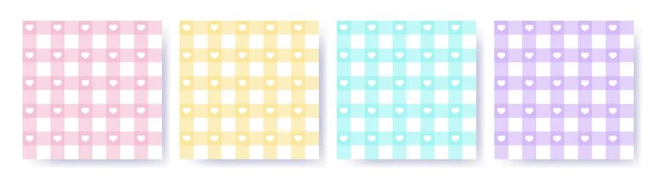 Gingham seamless pattern set in pastel colors. Vichy design with hearts for E Stock Illustration