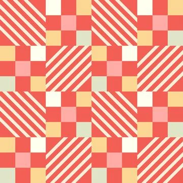 Gingham seamless vector pattern with meadow chamomile flowers and hearts. Coz Stockillustratie