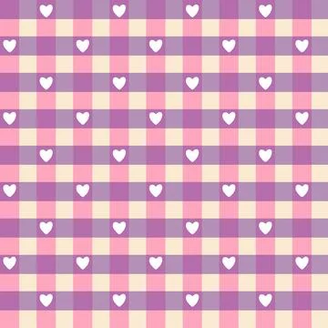 Gingham seamless vector pattern with meadow chamomile flowers and hearts. T.. Stock Illustration
