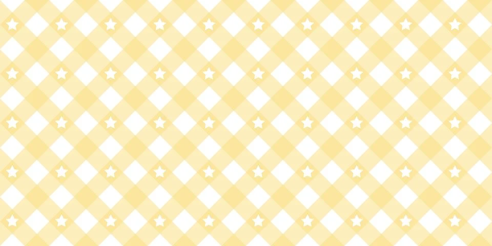 Gingham star diagonal seamless pattern in yellow pastel color. Vichy plaid 스톡 일러스트