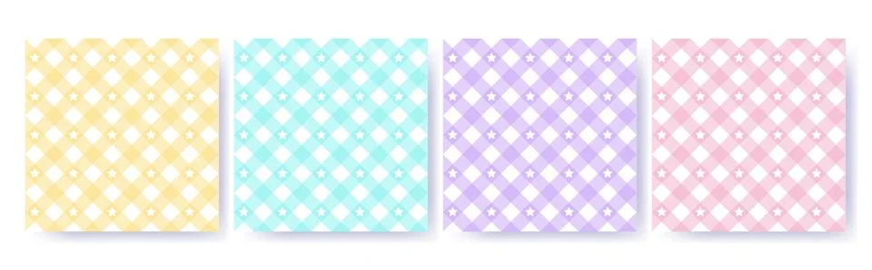 Gingham star diagonal seamless pattern set in pastel colors. Vichy plaid design Stock Illustration