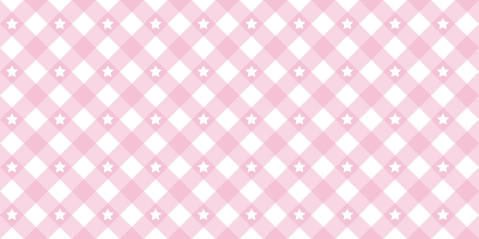 Gingham star diagonal seamless pattern in pink pastel color. Vichy plaid design Stock Illustration