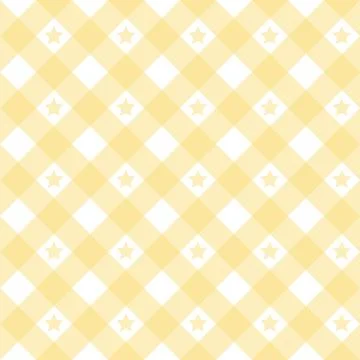 Gingham star diagonal seamless pattern in pastel yellow color. Vichy plaid Stock Illustration